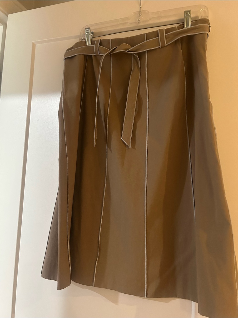 Tyler Boe Tan A-Line Skirt with Self Tie Belt